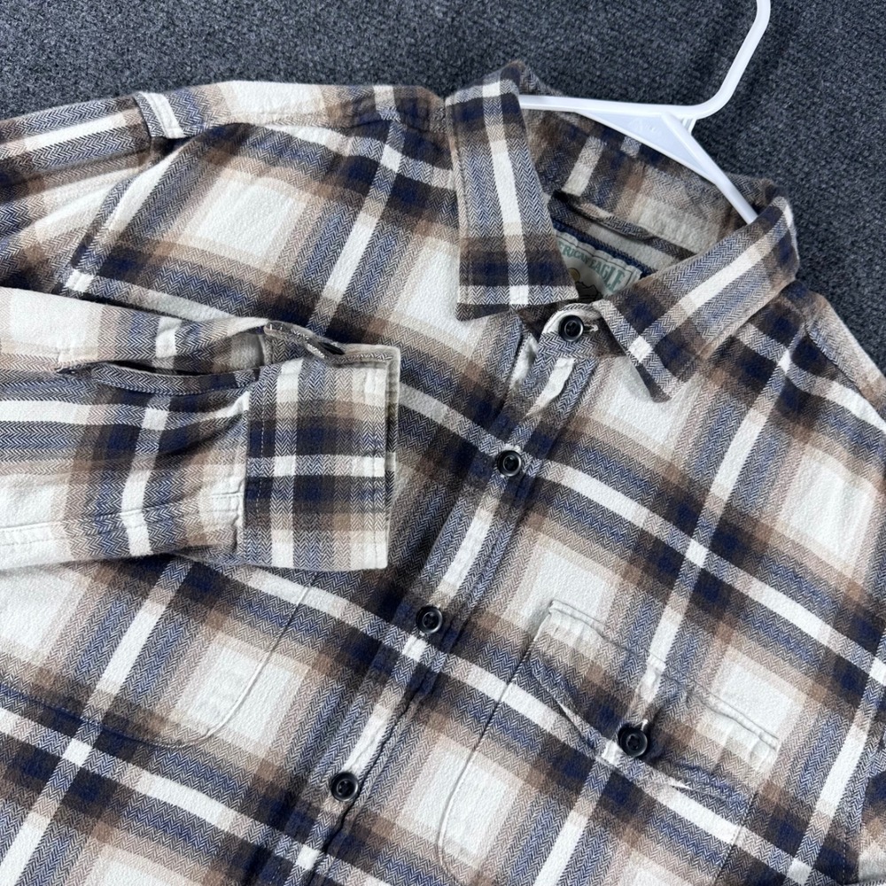 American Eagle Flannel Shirt Mens L Large Brown Plaid Herringbone Button Up
